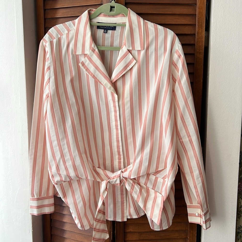 Jones New York Orange and White Striped Blouse